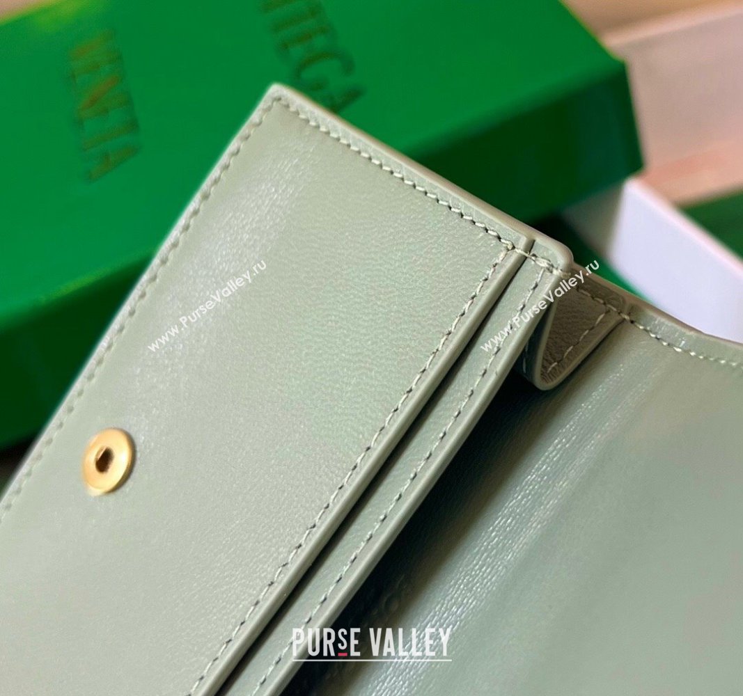 Bottega Veneta Cassette Business Card Case Wallet in Intrecciato Calfskin Sage Green 2024 679849 (WT-240919005)