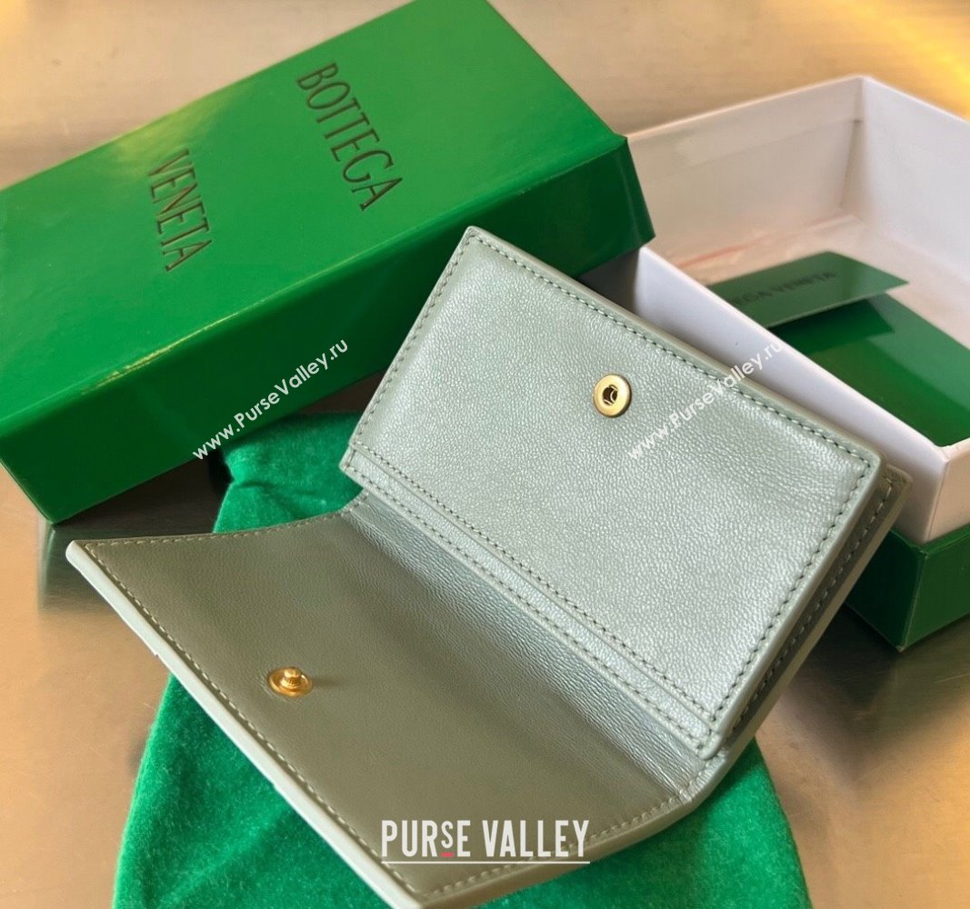 Bottega Veneta Cassette Business Card Case Wallet in Intrecciato Calfskin Sage Green 2024 679849 (WT-240919005)