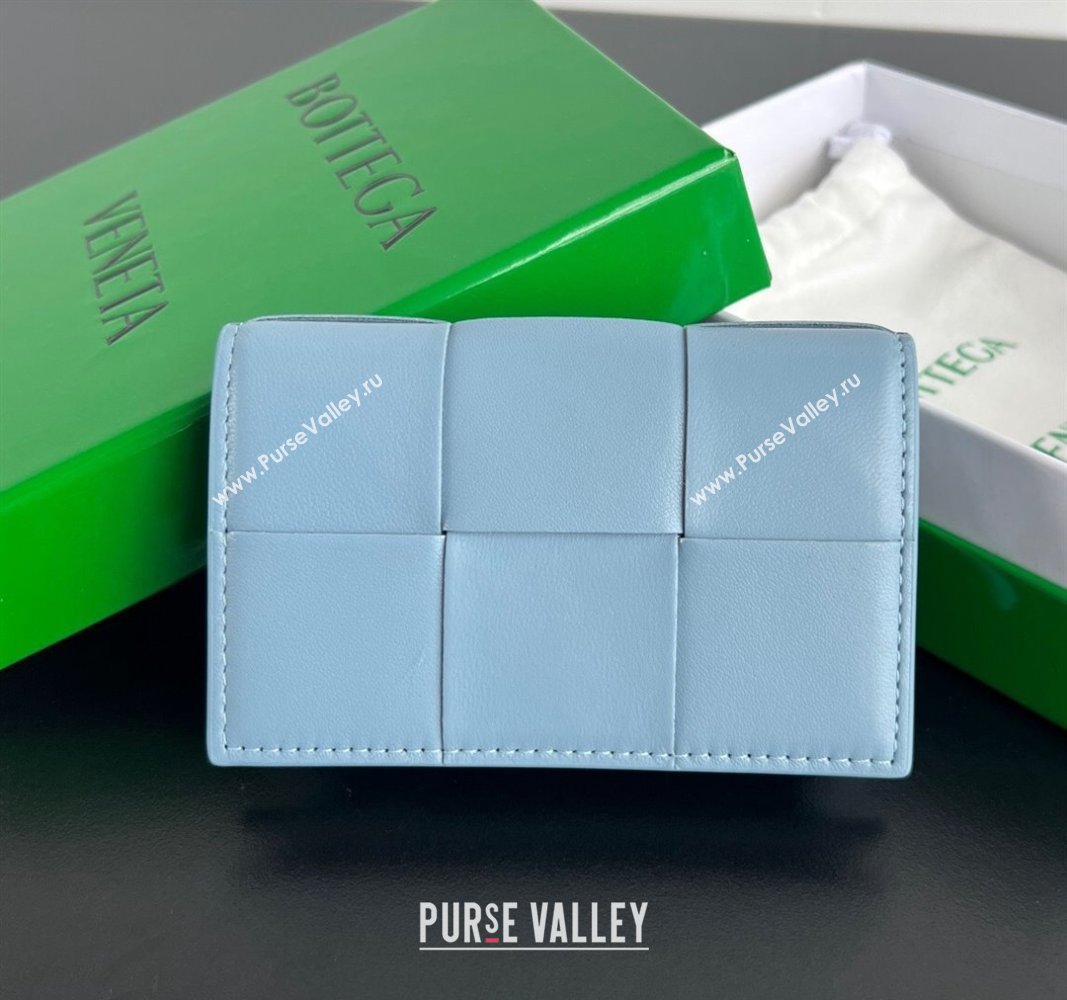 Bottega Veneta Cassette Business Card Case Wallet in Intrecciato Lambskin Ice Blue 2024 651396 (WT-240919006)