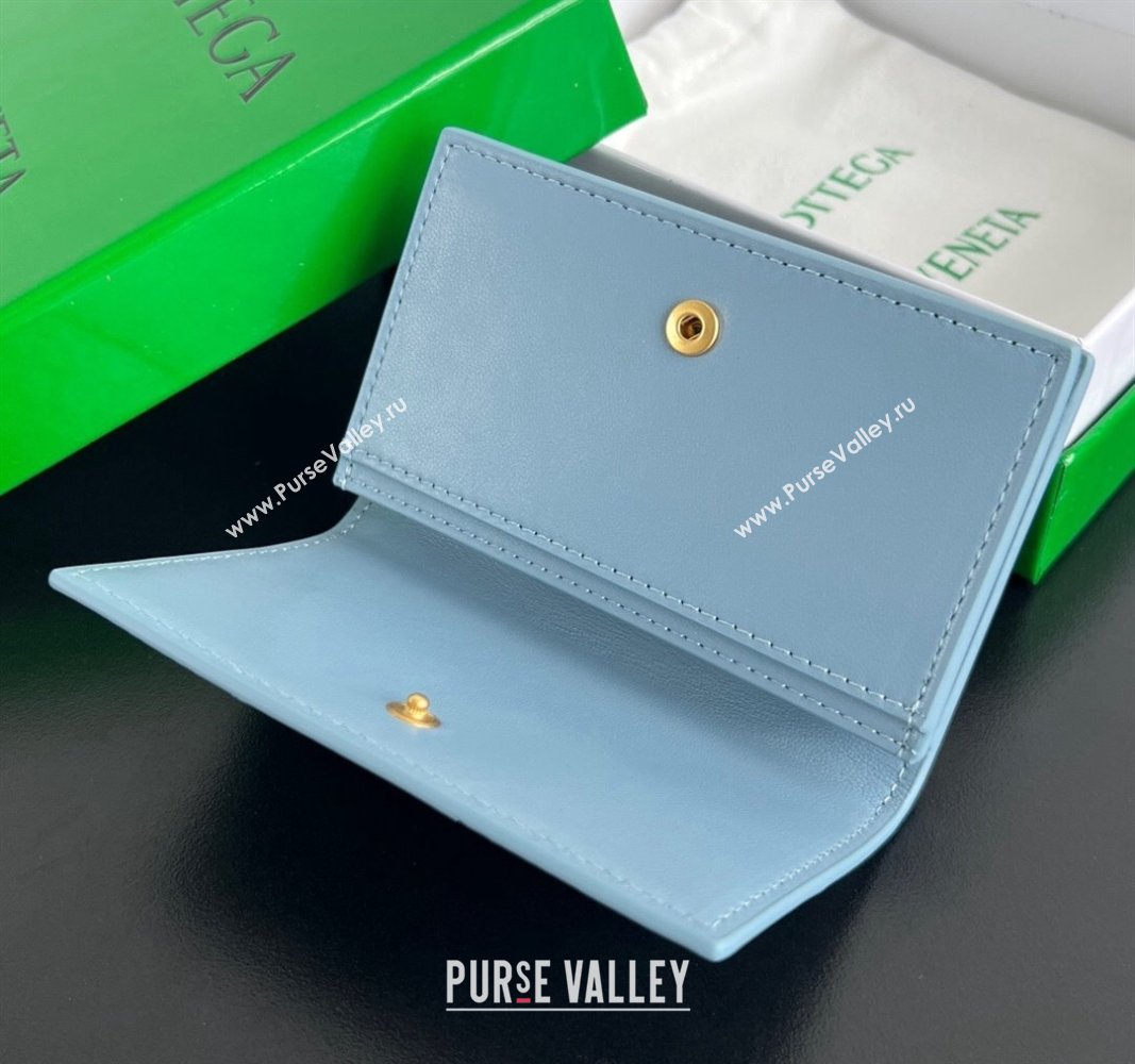 Bottega Veneta Cassette Business Card Case Wallet in Intrecciato Lambskin Ice Blue 2024 651396 (WT-240919006)