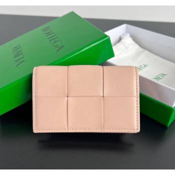 Bottega Veneta Cassette Business Card Case Wallet in Intrecciato Lambskin Lotus Pink 2024 651396 (WT-240919007)