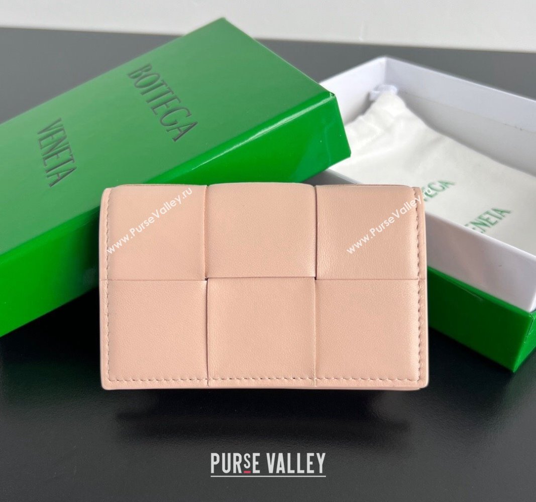 Bottega Veneta Cassette Business Card Case Wallet in Intrecciato Lambskin Lotus Pink 2024 651396 (WT-240919007)