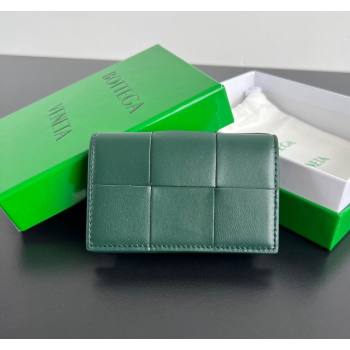 Bottega Veneta Cassette Business Card Case Wallet in Intrecciato Lambskin Emerald Green 2024 651396 (WT-240919012)