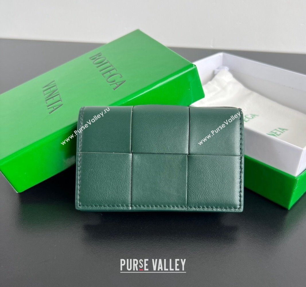 Bottega Veneta Cassette Business Card Case Wallet in Intrecciato Lambskin Emerald Green 2024 651396 (WT-240919012)