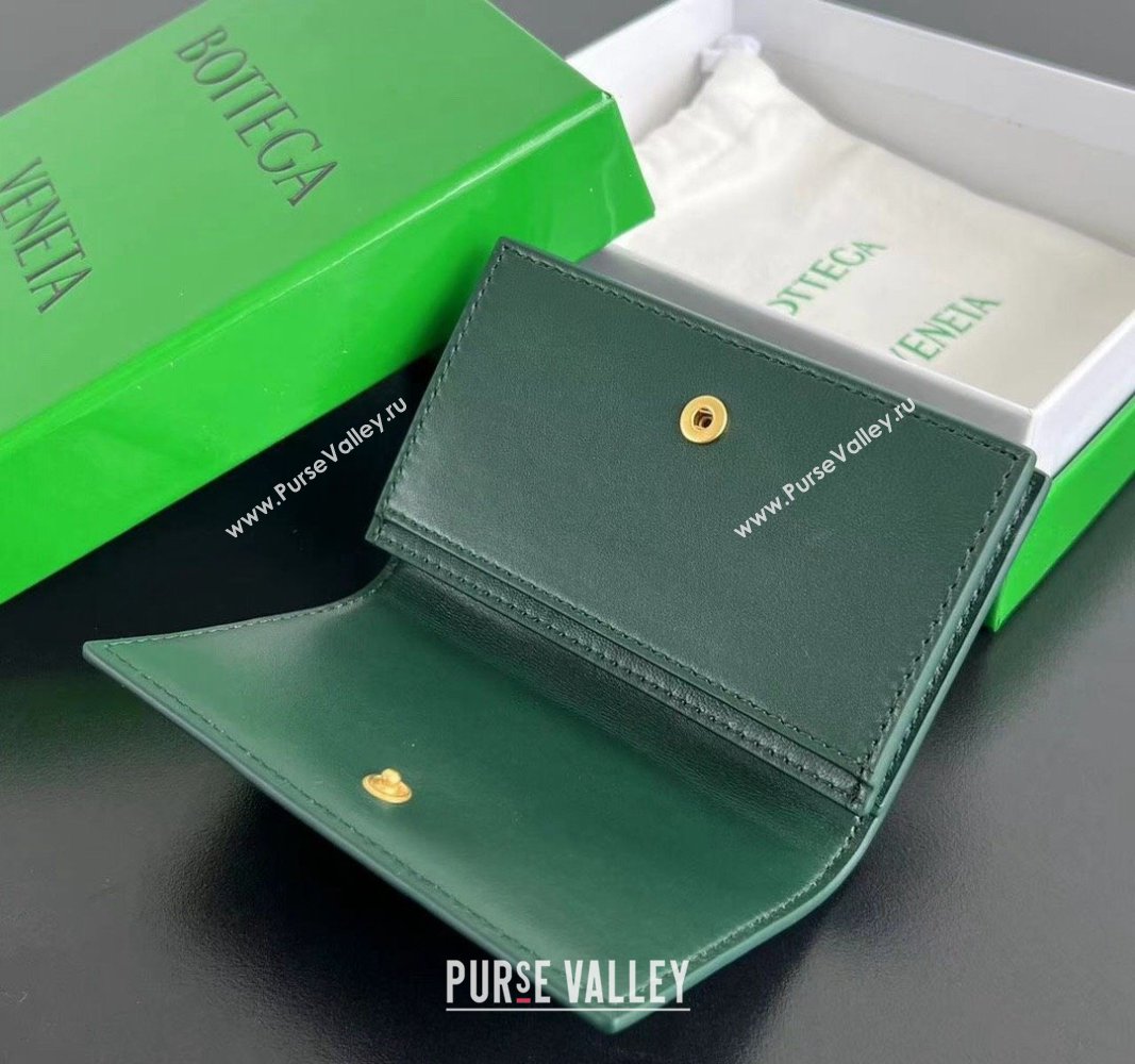 Bottega Veneta Cassette Business Card Case Wallet in Intrecciato Lambskin Emerald Green 2024 651396 (WT-240919012)