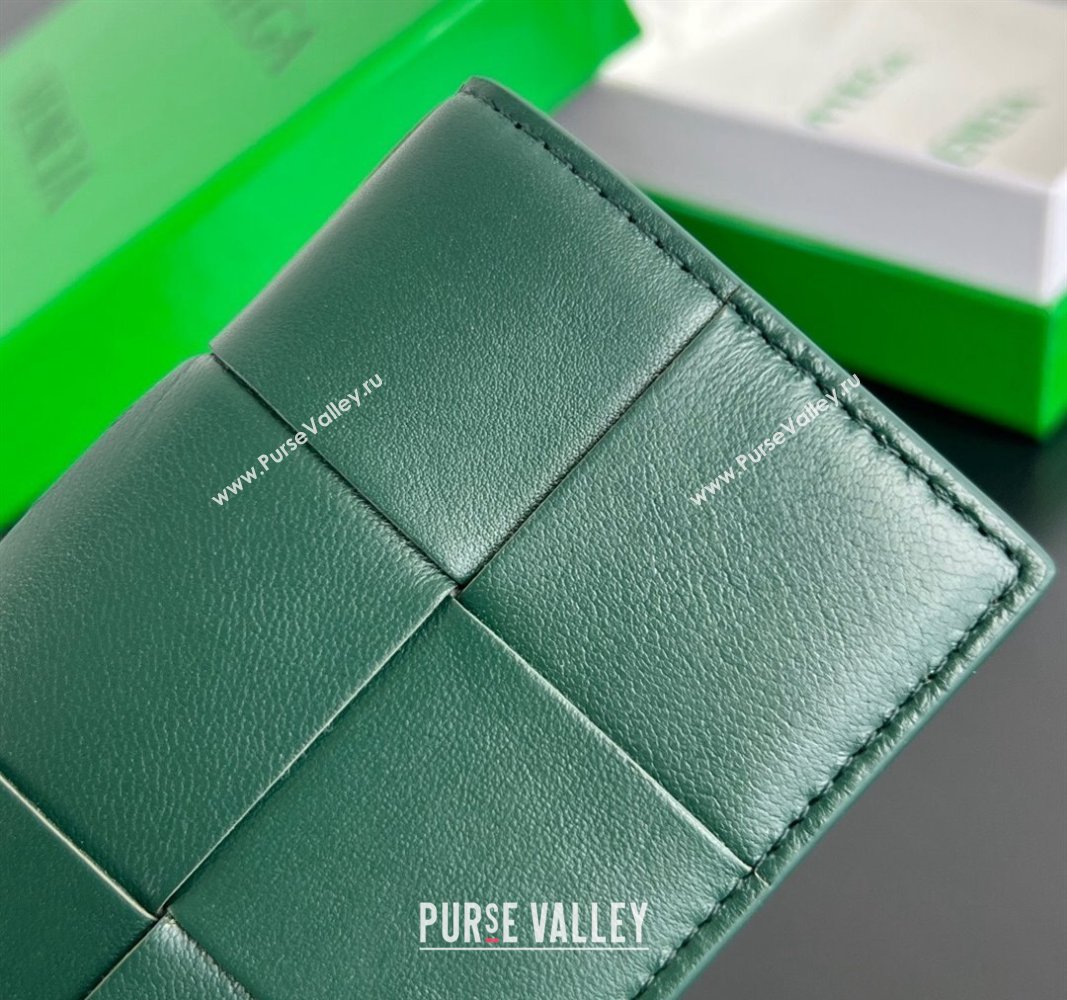 Bottega Veneta Cassette Business Card Case Wallet in Intrecciato Lambskin Emerald Green 2024 651396 (WT-240919012)