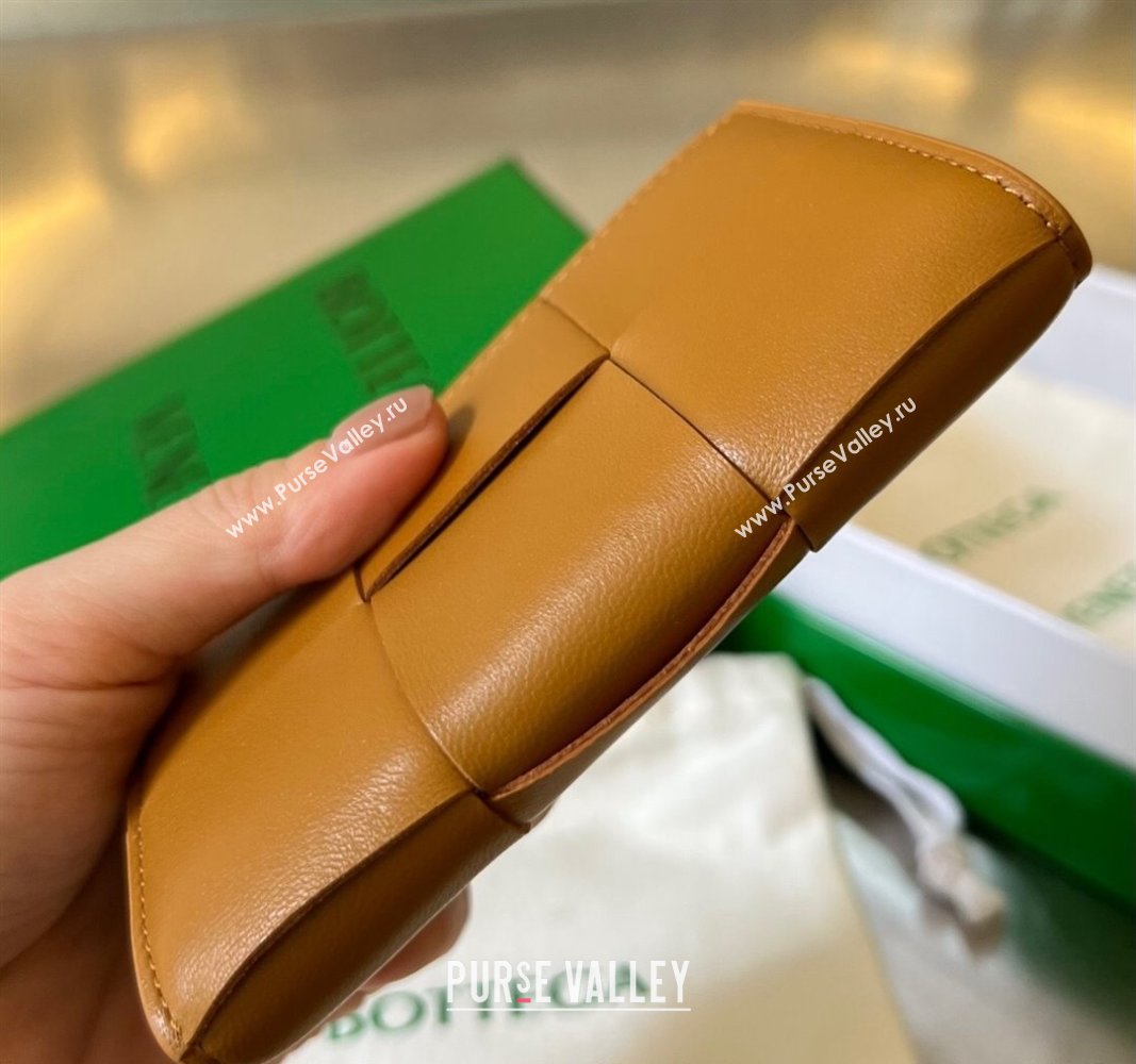 Bottega Veneta Cassette Business Card Case Wallet in Intrecciato Lambskin Camel Brown 2024 651396 (WT-240919013)