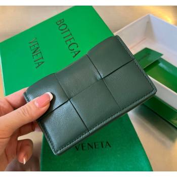 Bottega Veneta Cassette Business Card Case Wallet in Intrecciato Lambskin Raintree Green 2024 651396 (WT-240919014)