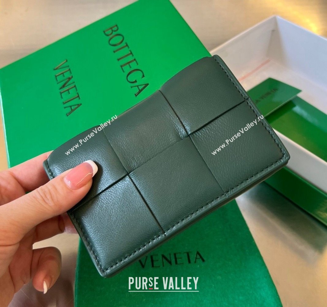 Bottega Veneta Cassette Business Card Case Wallet in Intrecciato Lambskin Raintree Green 2024 651396 (WT-240919014)