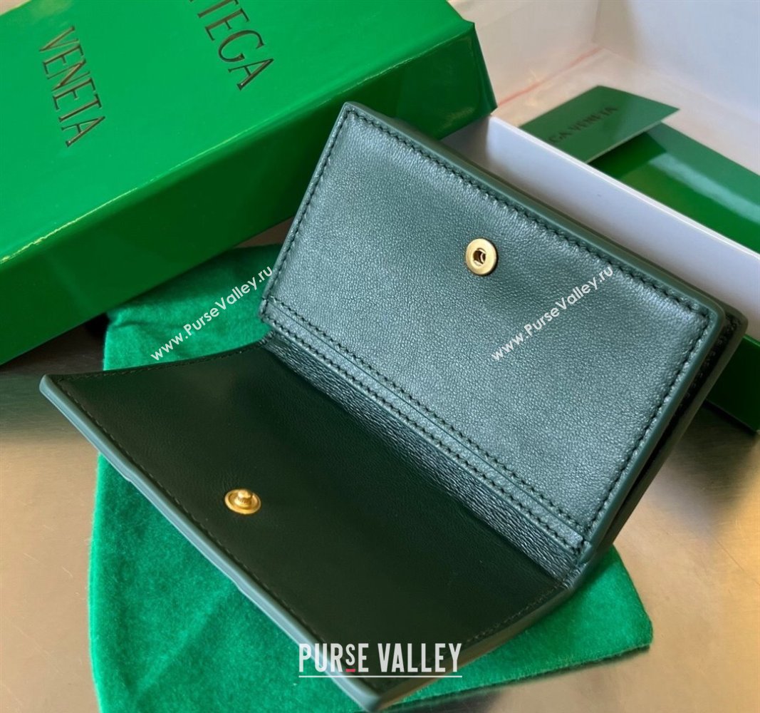 Bottega Veneta Cassette Business Card Case Wallet in Intrecciato Lambskin Raintree Green 2024 651396 (WT-240919014)