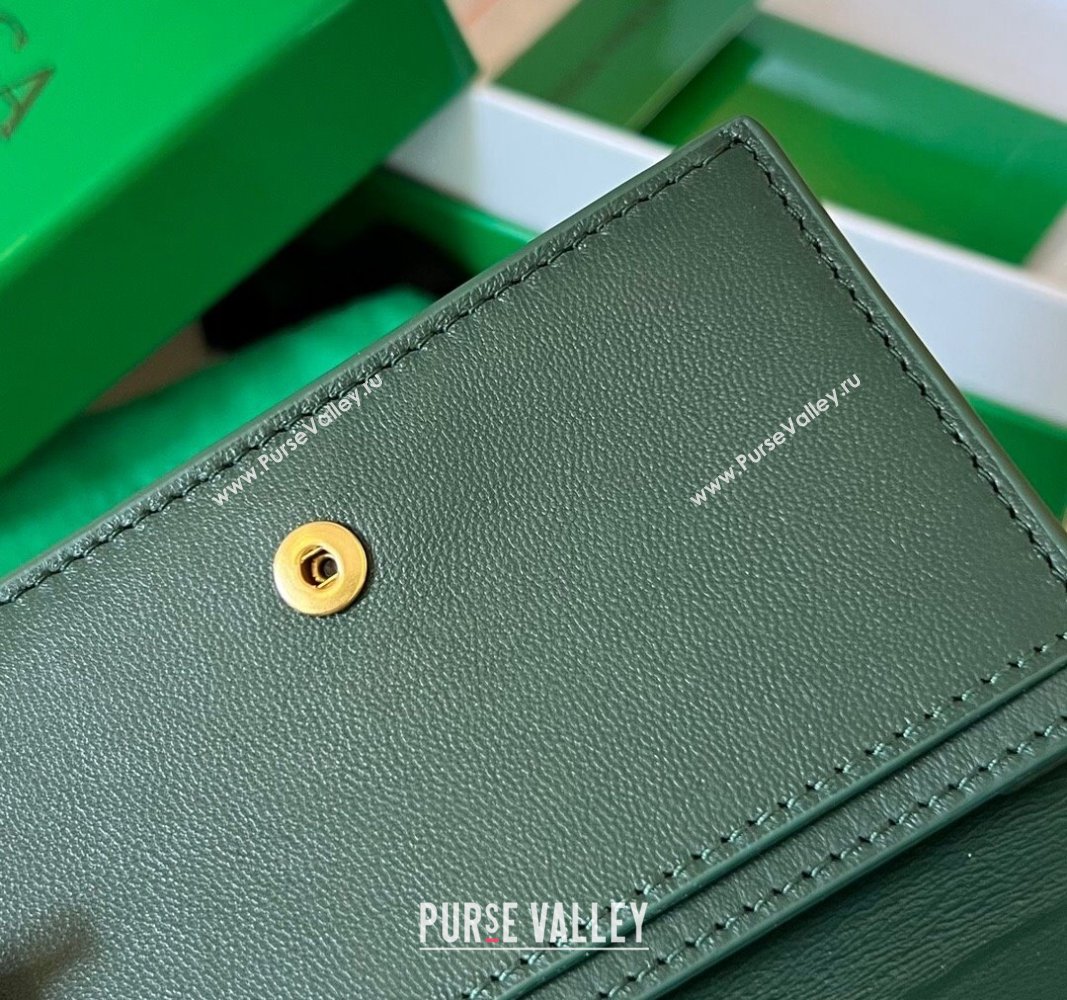 Bottega Veneta Cassette Business Card Case Wallet in Intrecciato Lambskin Raintree Green 2024 651396 (WT-240919014)