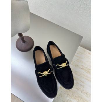 Bottega Veneta Astaire Loafers in Suede with Gold-Tone Knot Black 2024 (MD-241011002)