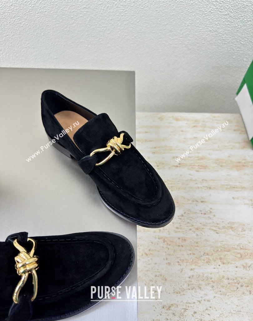 Bottega Veneta Astaire Loafers in Suede with Gold-Tone Knot Black 2024 (MD-241011002)