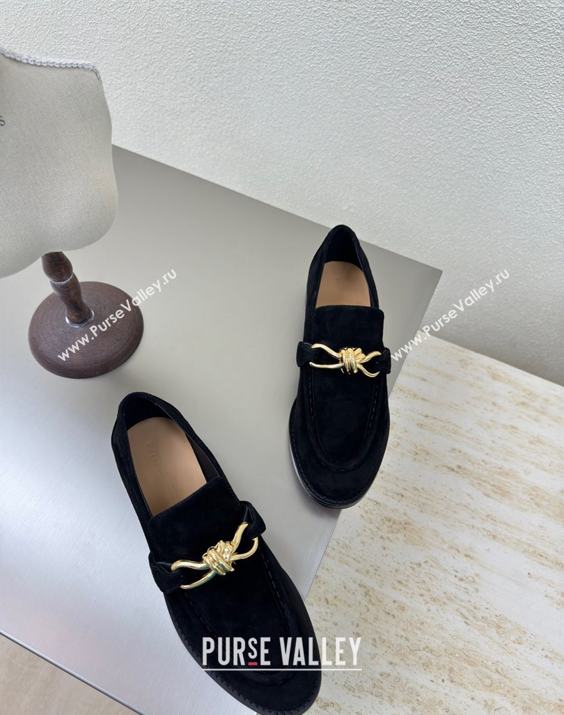 Bottega Veneta Astaire Loafers in Suede with Gold-Tone Knot Black 2024 (MD-241011002)