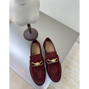 Bottega Veneta Astaire Loafers in Suede with Gold-Tone Knot Dark Burgundy 2024 (MD-241011003)