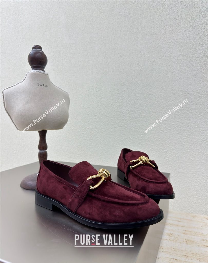 Bottega Veneta Astaire Loafers in Suede with Gold-Tone Knot Dark Burgundy 2024 (MD-241011003)