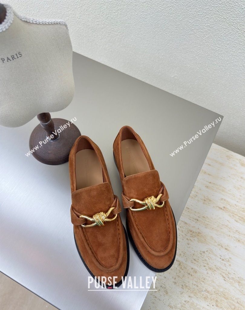 Bottega Veneta Astaire Loafers in Suede with Gold-Tone Knot Brown 2024 (MD-241011001)