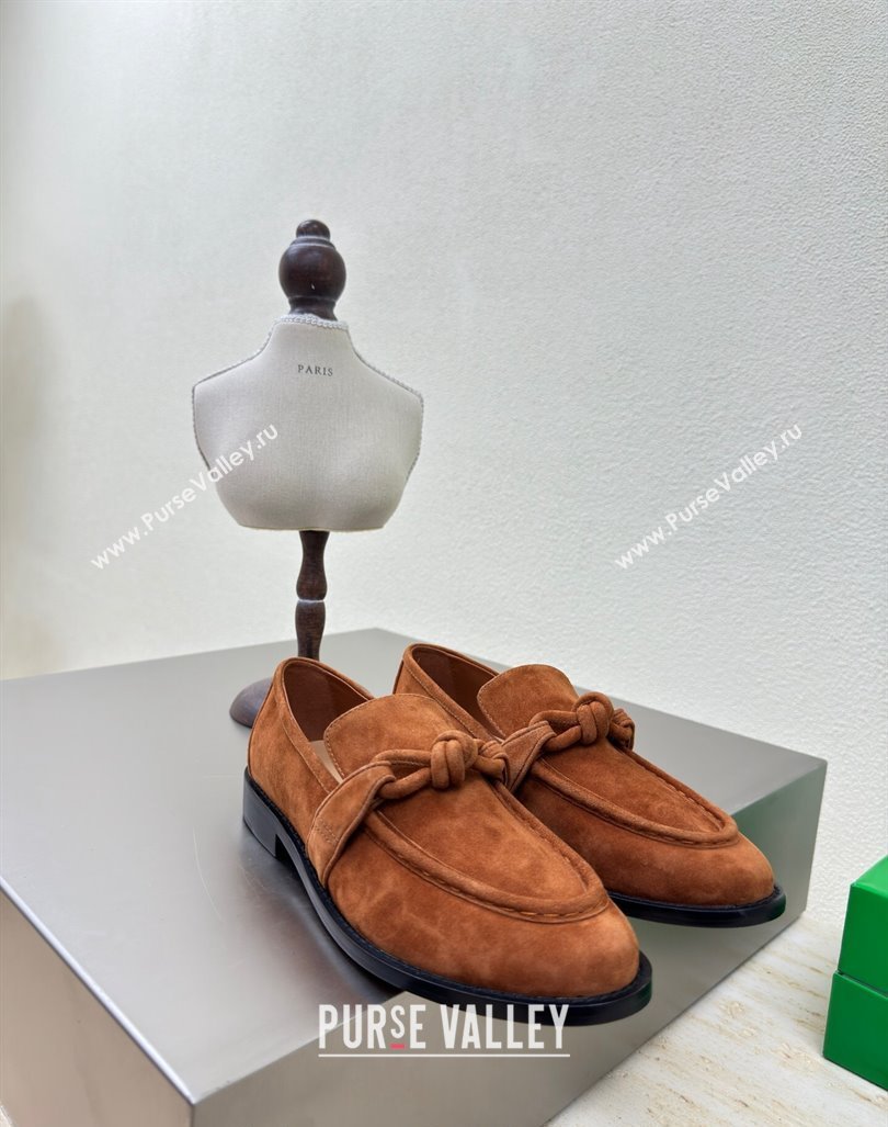 Bottega Veneta Astaire Loafers in Suede with One-Tone Knot Brown 2024 (MD-241011006)