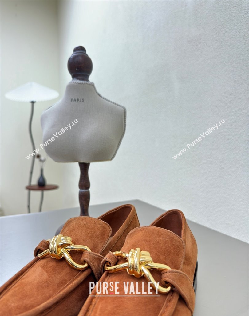 Bottega Veneta Astaire Loafers in Suede with Gold-Tone Knot Brown 2024 (MD-241011001)