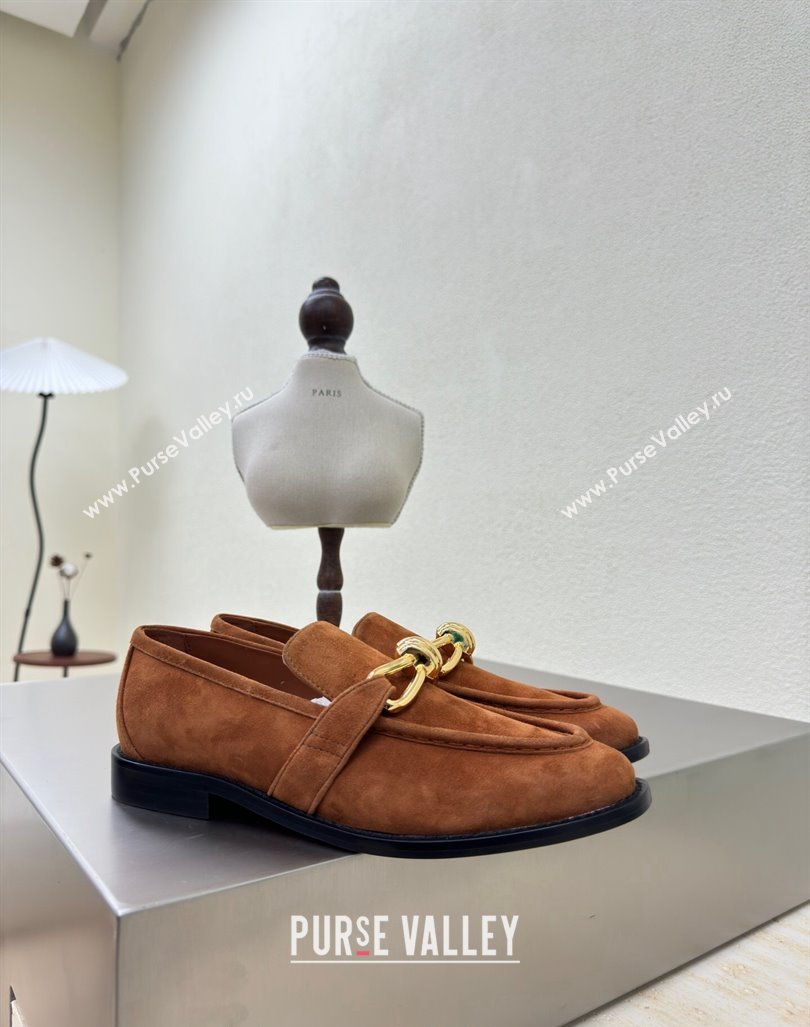 Bottega Veneta Astaire Loafers in Suede with Gold-Tone Knot Brown 2024 (MD-241011001)