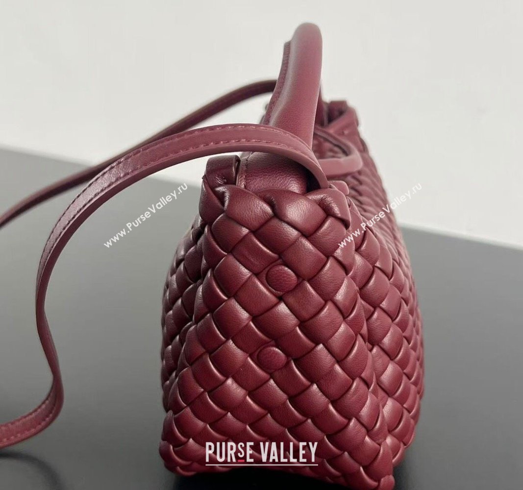 Bottega Veneta Small Cobble Top Handle bag in Intreccio Leather Burgundy 2024 805739 (WT-241029012)