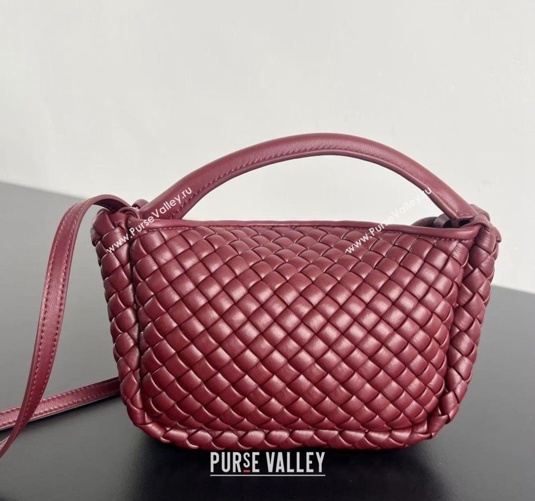 Bottega Veneta Small Cobble Top Handle bag in Intreccio Leather Burgundy 2024 805739 (WT-241029012)