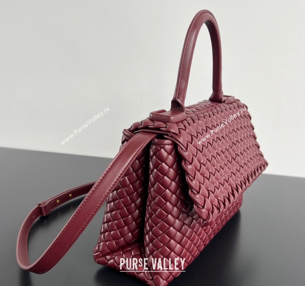 Bottega Veneta Patti Top Handle bag in Intreccio Leather Burgundy 2024 776783 (WT-241029015)