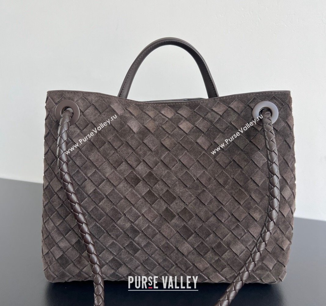 Bottega Veneta Medium Andiamo Top Handle Bag in Suede 743572 Fondant Brown 2024 (WT-241029021)