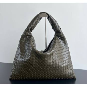 Bottega Veneta Large Hop Hobo Bag Intrecciato Calf Leather Dark Khaki Green 2024 763970 (WT-241029038)