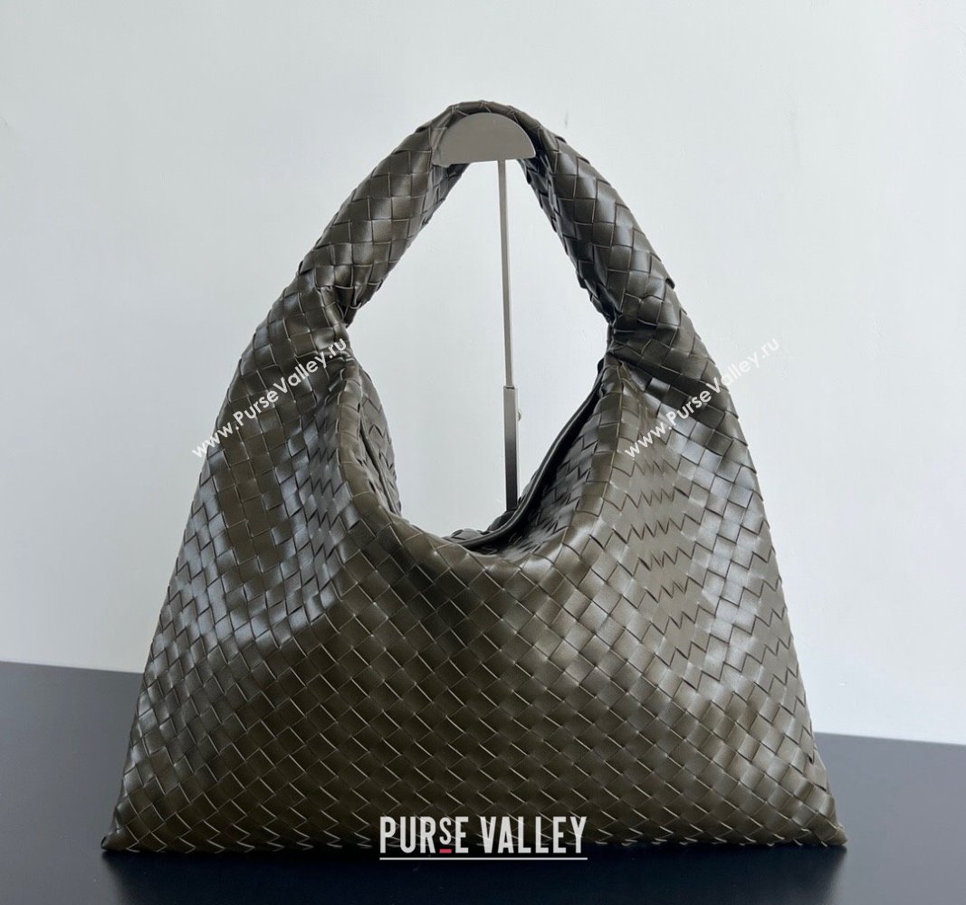 Bottega Veneta Large Hop Hobo Bag Intrecciato Calf Leather Dark Khaki Green 2024 763970 (WT-241029038)