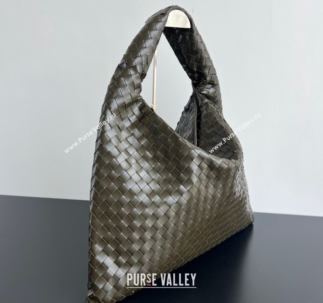 Bottega Veneta Large Hop Hobo Bag Intrecciato Calf Leather Dark Khaki Green 2024 763970 (WT-241029038)