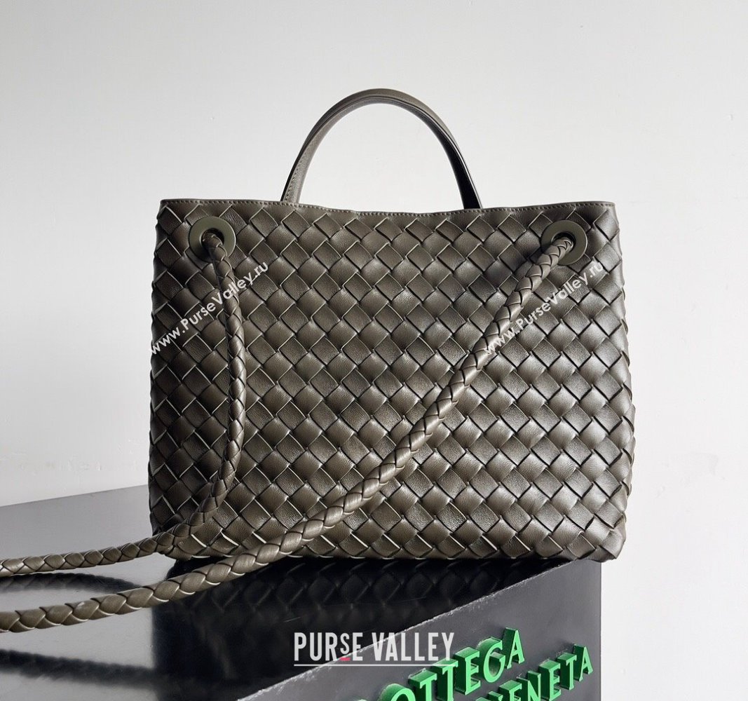 Bottega Veneta Medium Andiamo Top Handle Bag in Intrecciato Leather 743572 Khaki Green 2024 (YX-241029047)