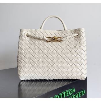 Bottega Veneta Medium Andiamo Top Handle Bag in Intrecciato Leather 743572 Cream White 2024 (YX-241029050)