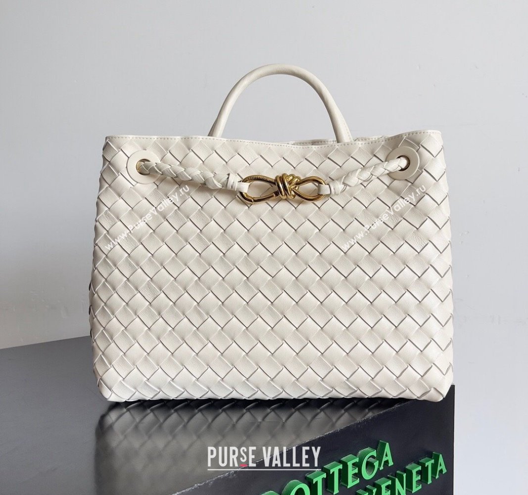 Bottega Veneta Medium Andiamo Top Handle Bag in Intrecciato Leather 743572 Cream White 2024 (YX-241029050)