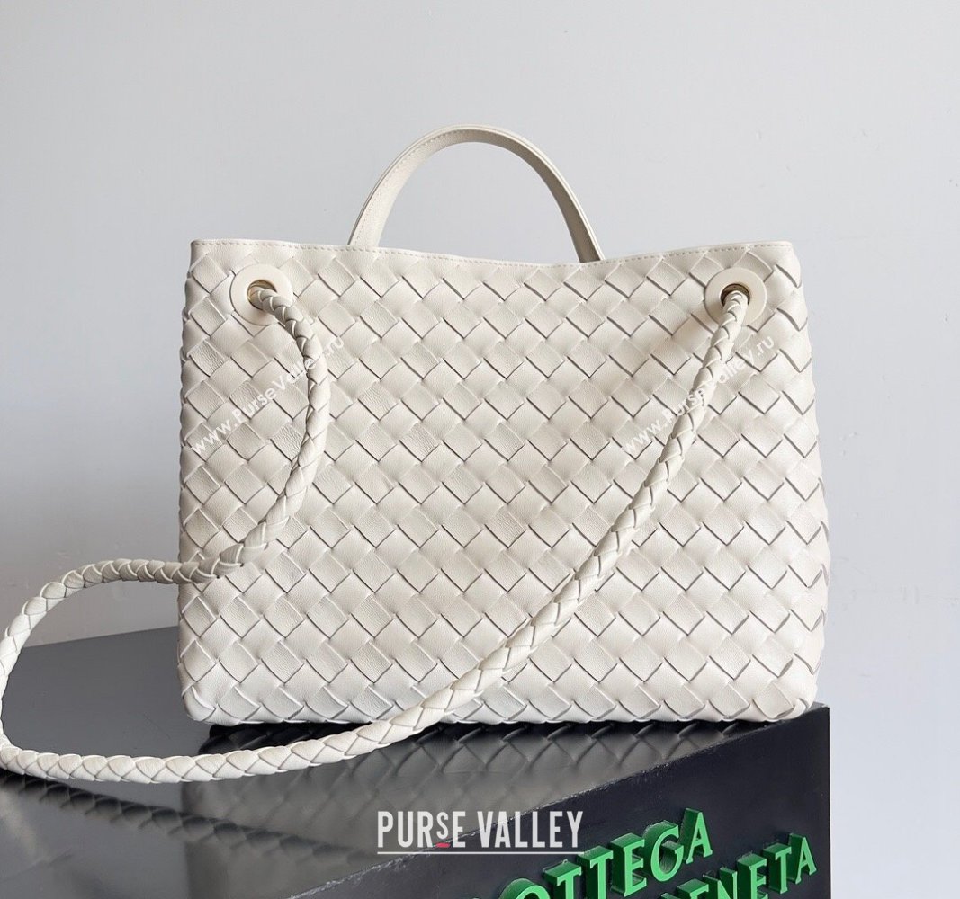 Bottega Veneta Medium Andiamo Top Handle Bag in Intrecciato Leather 743572 Cream White 2024 (YX-241029050)