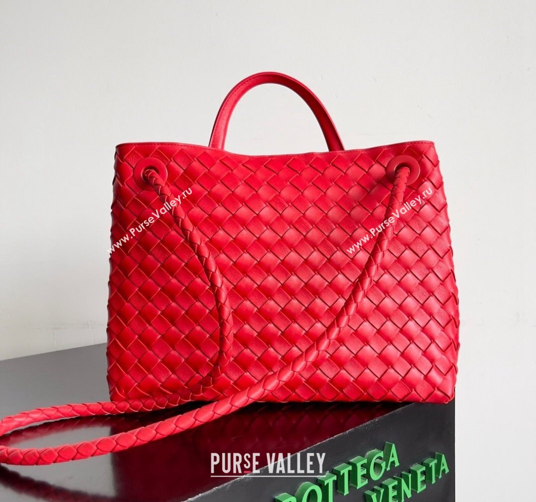 Bottega Veneta Medium Andiamo Top Handle Bag in Intrecciato Leather 743572 Bright Red 2024 (YX-241029051)