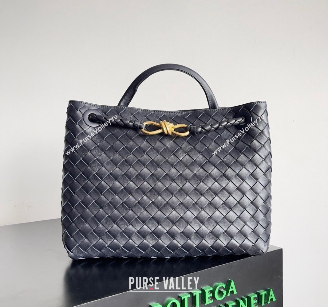 Bottega Veneta Medium Andiamo Top Handle Bag in Intrecciato Leather 743572 Dark Blue/Gold 2024 (YX-241029058)