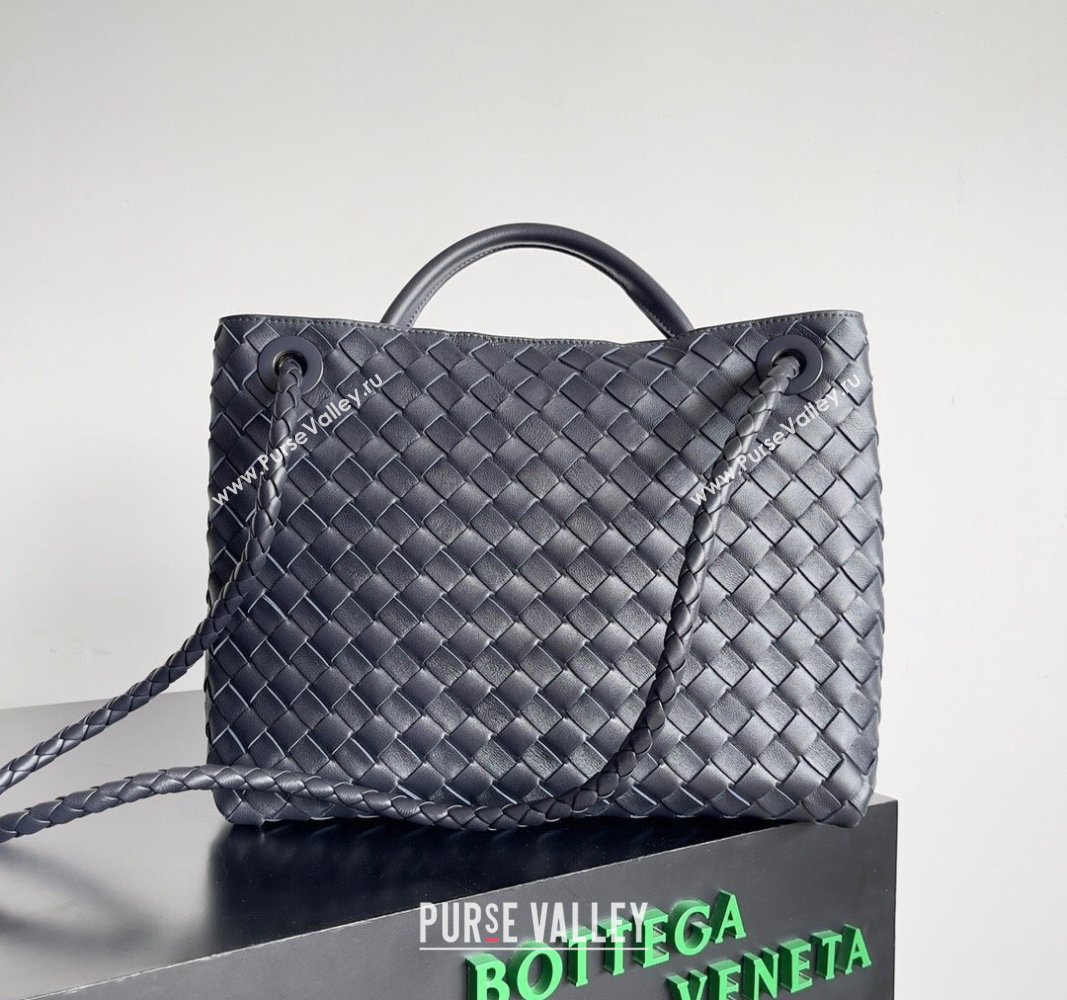 Bottega Veneta Medium Andiamo Top Handle Bag in Intrecciato Leather 743572 Dark Blue/Gold 2024 (YX-241029058)