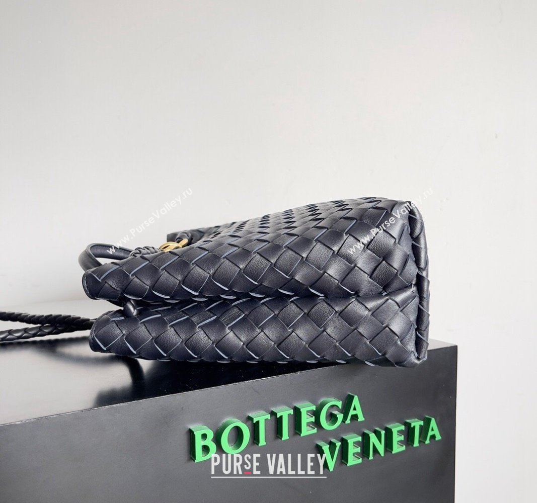 Bottega Veneta Medium Andiamo Top Handle Bag in Intrecciato Leather 743572 Dark Blue/Gold 2024 (YX-241029058)