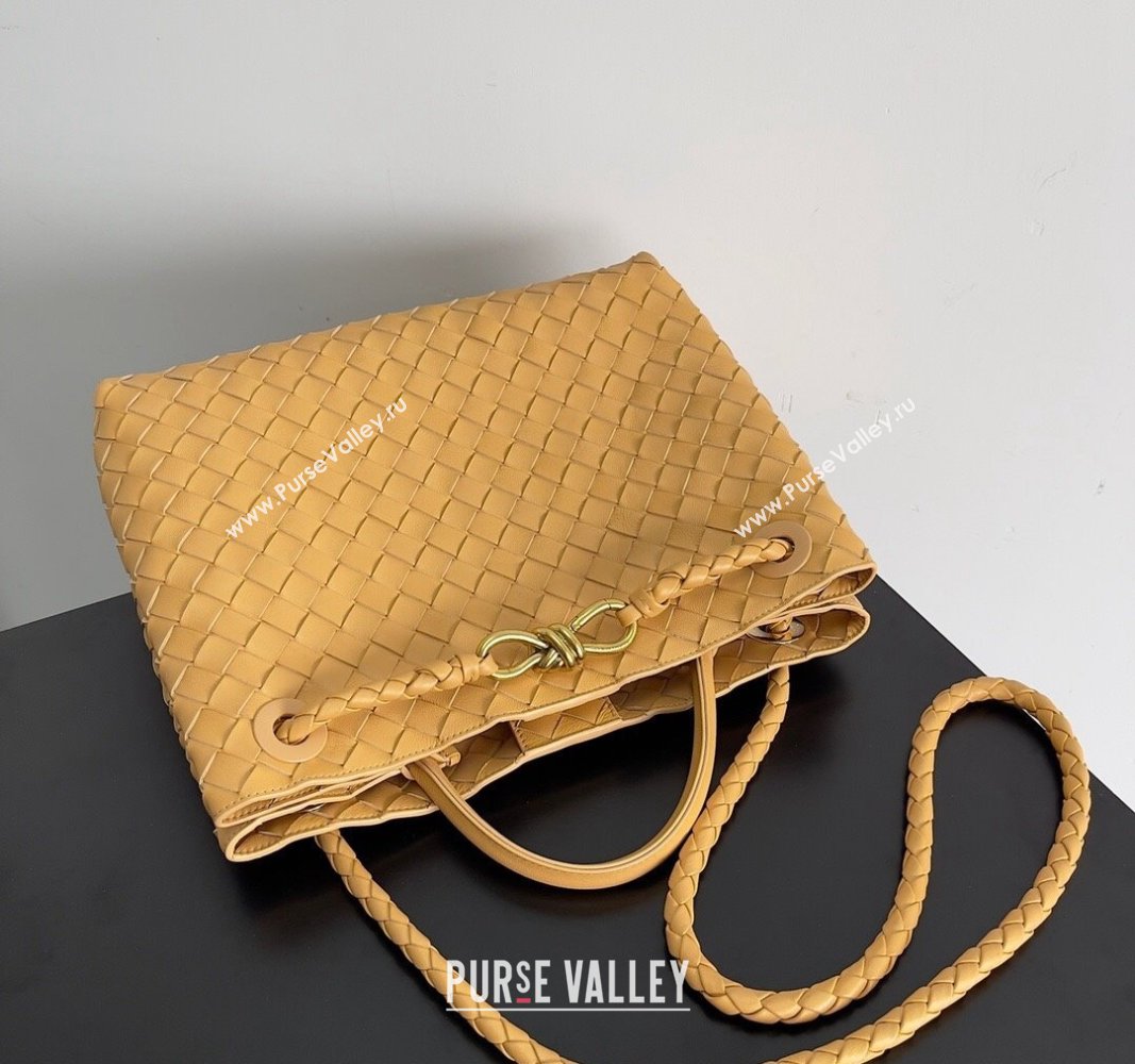 Bottega Veneta Medium Andiamo Top Handle Bag in Intrecciato Leather 743572 Apricot Yellow 2024 (YX-241029059)