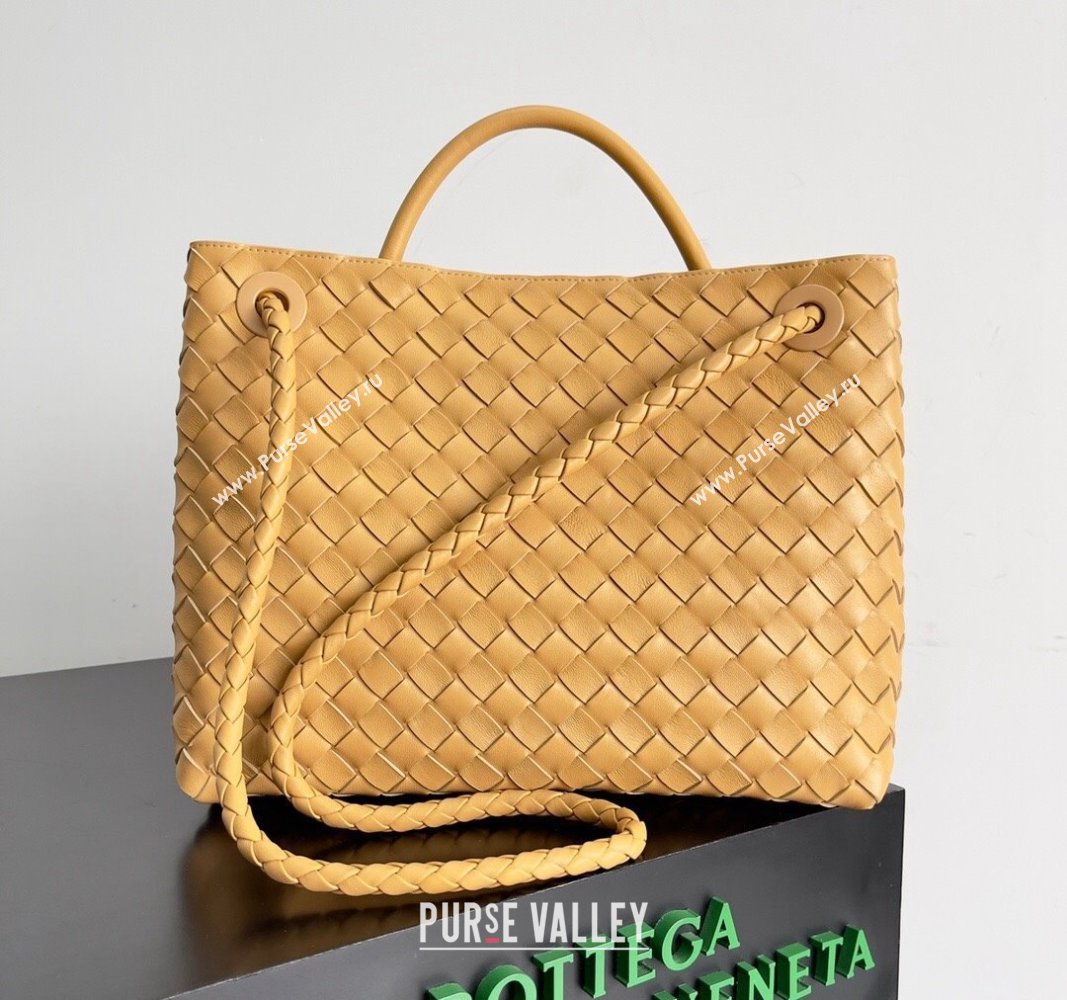 Bottega Veneta Medium Andiamo Top Handle Bag in Intrecciato Leather 743572 Apricot Yellow 2024 (YX-241029059)