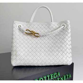 Bottega Veneta Medium Andiamo Top Handle Bag in Intrecciato Leather 743572 Snow White 2024 (YX-241029062)