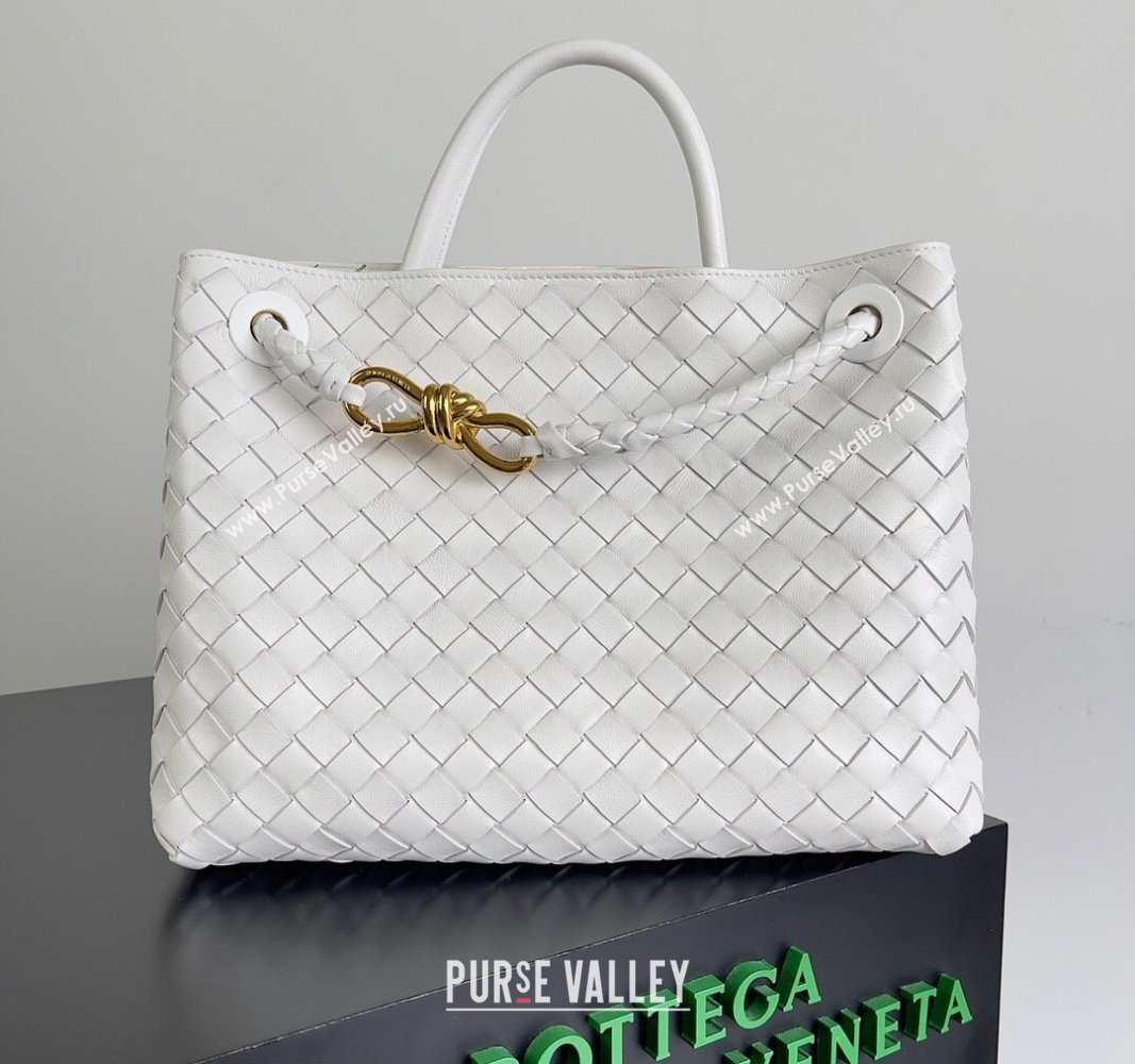 Bottega Veneta Medium Andiamo Top Handle Bag in Intrecciato Leather 743572 Snow White 2024 (YX-241029062)