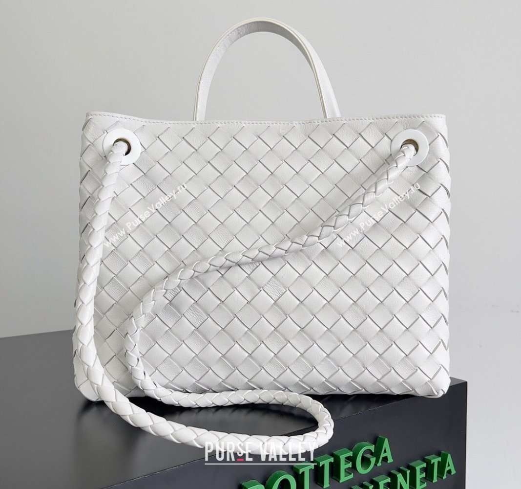 Bottega Veneta Medium Andiamo Top Handle Bag in Intrecciato Leather 743572 Snow White 2024 (YX-241029062)