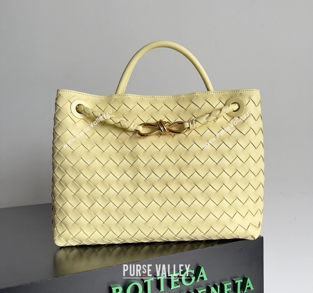 Bottega Veneta Medium Andiamo Top Handle Bag in Intrecciato Leather 743572 Light Yellow 2024 (YX-241029063)