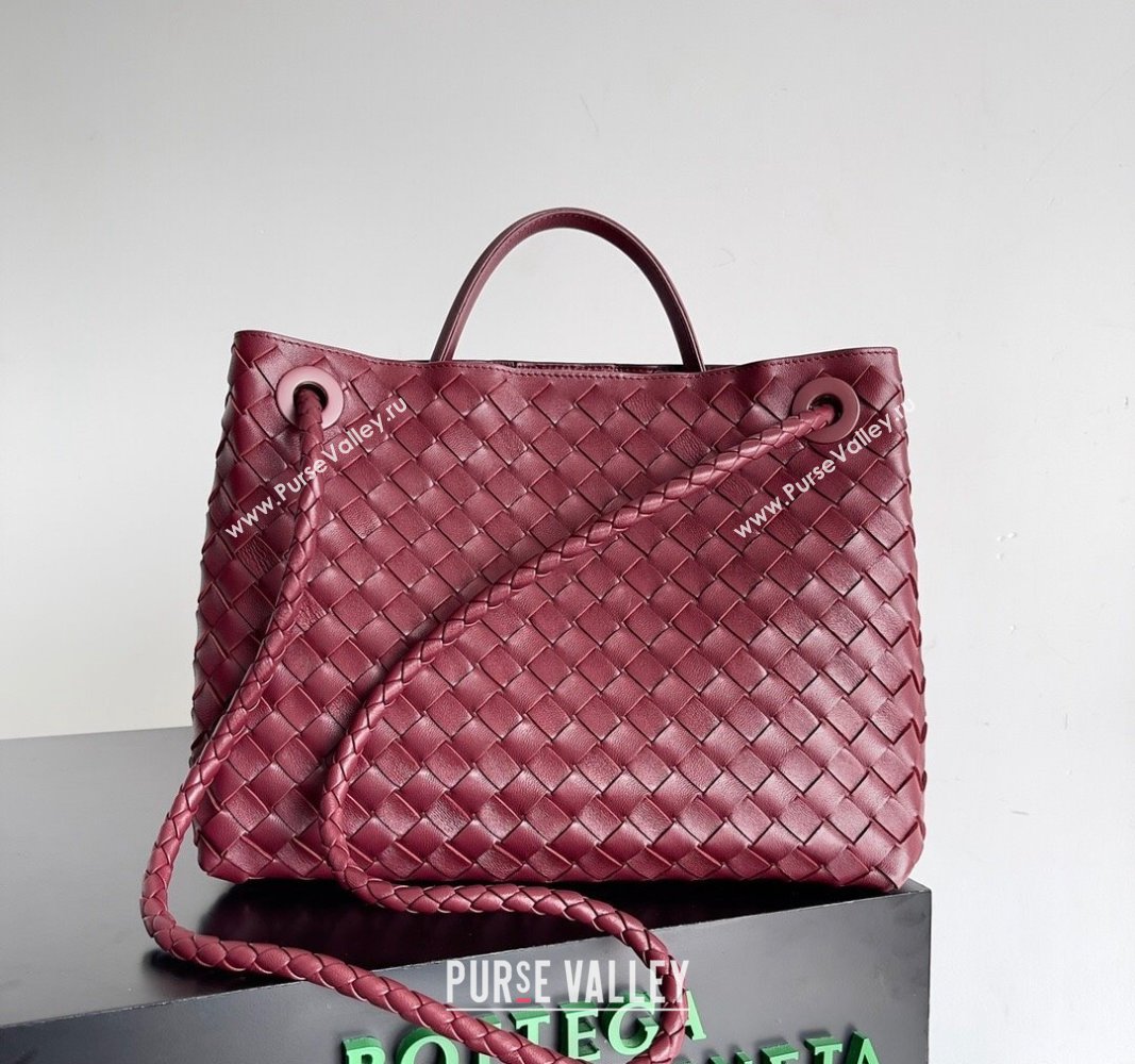 Bottega Veneta Medium Andiamo Top Handle Bag in Intrecciato Leather 743572 Bugundy 2024 (YX-241029064)