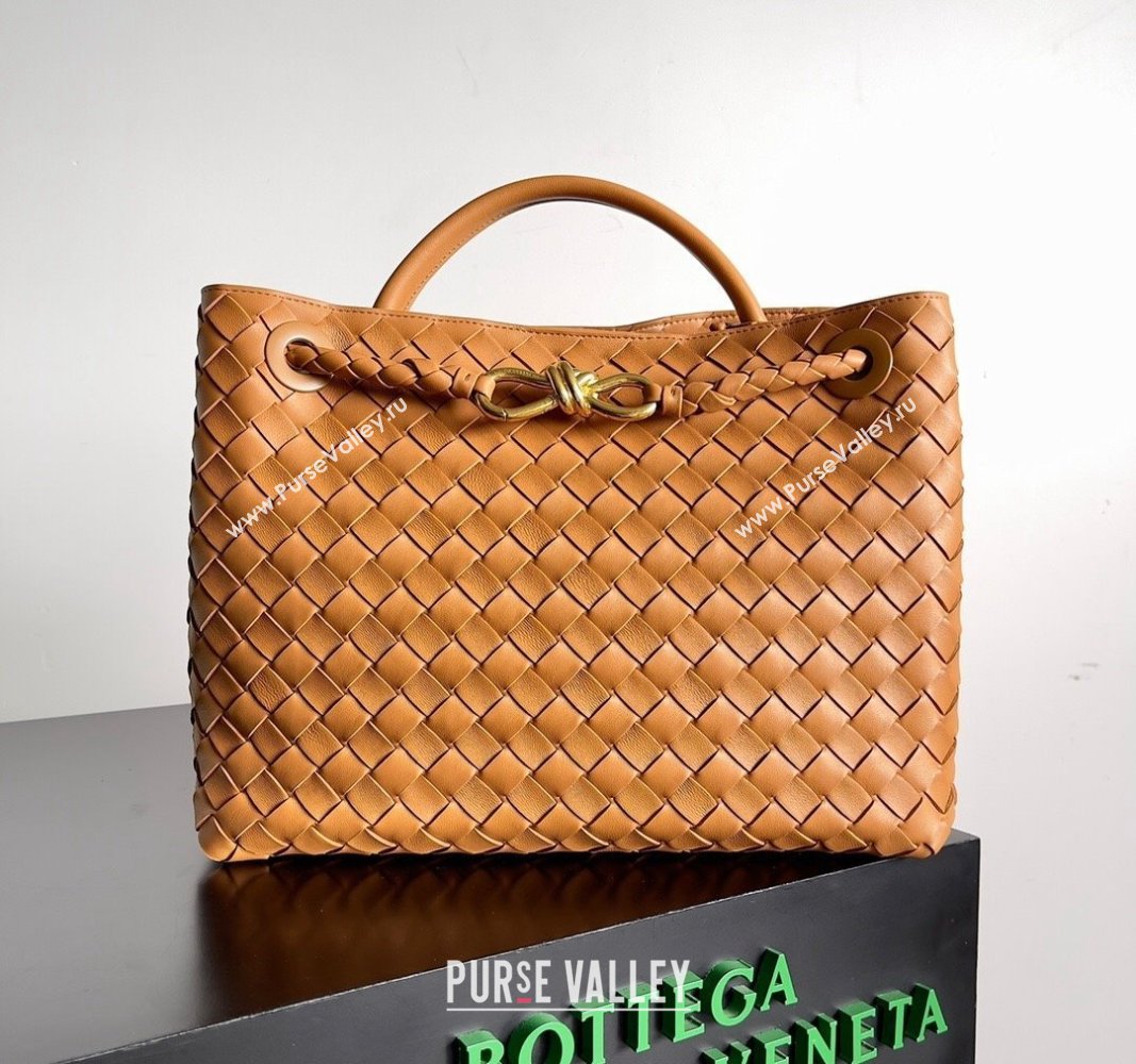 Bottega Veneta Medium Andiamo Top Handle Bag in Intrecciato Leather 743572 Light Brown 2024 (YX-241029067)