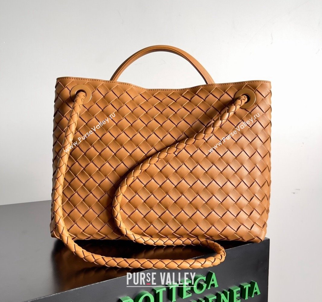 Bottega Veneta Medium Andiamo Top Handle Bag in Intrecciato Leather 743572 Light Brown 2024 (YX-241029067)