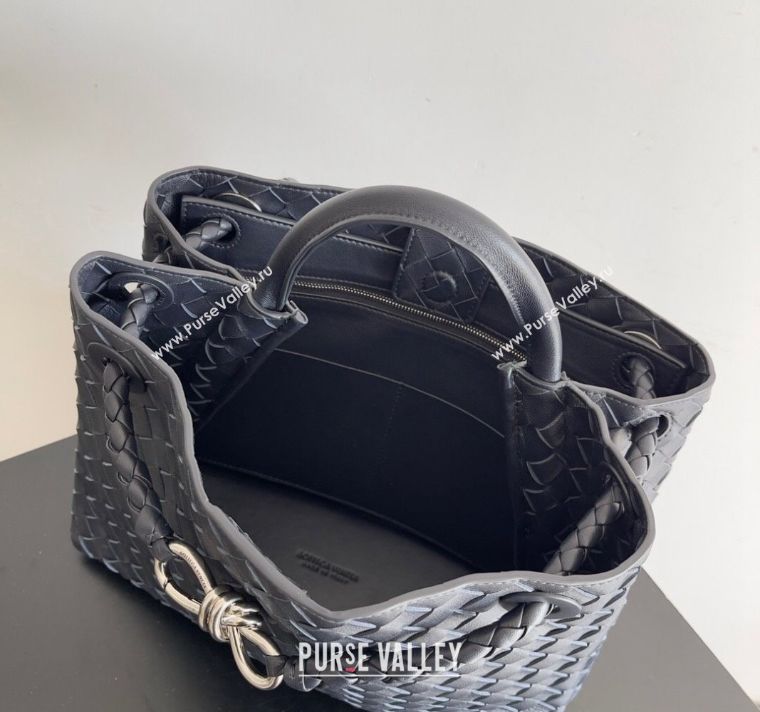 Bottega Veneta Medium Andiamo Top Handle Bag in Intrecciato Leather 743572 Dark Blue/Silver 2024 (YX-241029069)