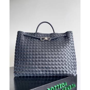 Bottega Veneta Large Andiamo Top Handle Bag in Intrecciato Leather 743575 Dark Blue/Silver 2024 (YX-241029070)